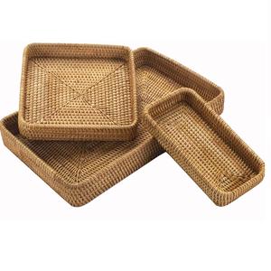 Petit déjeuner plateau de serveur de nourriture forme arrondie plateau d'herbe en bois finition naturelle décoration de Table à dîner plateau de service - Product Image 6