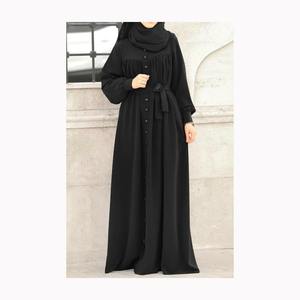 Vêtements islamiques à manches longues de couleur unie, noir, hijab musulman, abaya pour femmes/Robe musulmane imprimée à manches longues, abaya grande taille - Product Image 3
