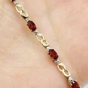 Bracelet tennis vintage pour femme en argent sterling avec diamant ovale de 5,5 carats, plaqué or jaune 14 carats - Product Image 3