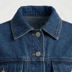 Veste en jean courte délavée pour femmes, coupe ajustée, veste en jean surdimensionnée, manches longues, style vintage, tendance, couleur personnalisée - Product Image 4