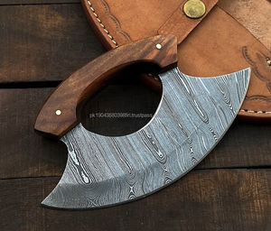 Cuchillo de Damasco tradicional completo Tang multiusos cortador de Pizza hacha cortador de carne utilidad cortador de pizza cuchillo hacha Funda de cuero - Product Image 1