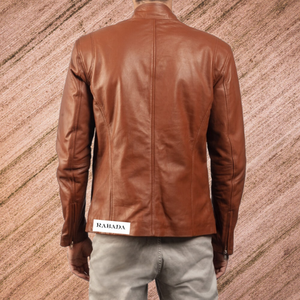 Chaquetas de cuero genuino real para hombre, chaqueta de aspecto real para senderismo al aire libre estilo motorista de cuero marrón de alta calidad - Product Image 3