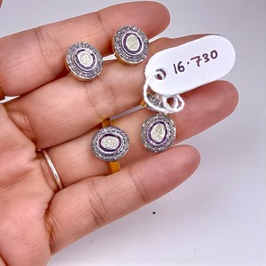 Conjunto de Joyería de Plata 925 Chapada en Oro con Diamantes Polki - Product Image 2