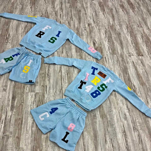 ชุดเสื้อสเวตเตอร์และกางเกงขาสั้นพิมพ์ลายตัวอักษรสำหรับเด็กชุดลำลองแนวสตรีทเสื้อผ้าผ้าฝ้ายโพลีเอสเตอร์ชุดสองชิ้นผสมแฟชั่นล่าสุด - Product Image 5