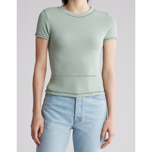 เสื้อยืดคอกลมผู้หญิงน้ำหนักเบา ทรงเข้ารูป ผ้าฝ้ายผสมสแปนเด็กซ์ สตรีทแวร์ ระบายอากาศ แห้งเร็ว สีพื้น พิมพ์ลายซิลค์สกรีน - Product Image 3