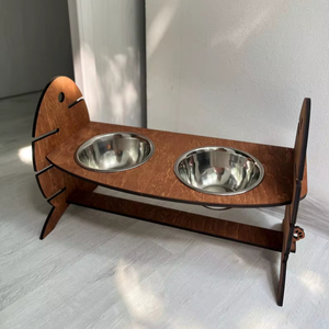 Muebles modernos de madera y metal de estilo industrial con marco rústico, cuencos y comederos para mascotas - Product Image 1