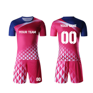 Conjunto de camiseta de fútbol rosa y azul personalizado, uniforme de fútbol por sublimación, kit deportivo transpirable con número de nombre de equipo personalizado - Product Image 1