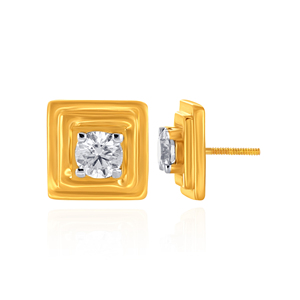 Pendientes de Diamantes Solitarios Cuadrados Forever, Diseño Clásico, Oro Amarillo de 14K para Mujer, Corte Brillante Redondo - Product Image 3