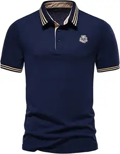 Erkek nakış B yama tişört Slim Fit kısa kollu iş Golf gömlek kas egzersiz streç temel Tee Casual Golf T gömlek