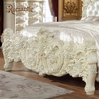 Ensemble de lit de luxe en bois massif blanc royal européen, vente chaude, cuir de haute qualité, ensemble complet de meubles de chambre à coucher
