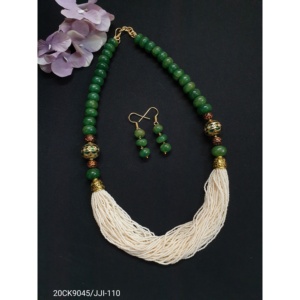 ชุดสร้อยคอลูกปัดสีเขียวทำด้วยมือเครื่องประดับลูกปัดงาช้างแบบหลายเส้นพร้อมต่างหูเครื่องประดับแฟชั่นสไตล์โบฮีเมียนสำหรับผู้หญิง - Product Image 3