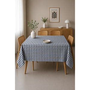 Mantel con Diseño Cuadriculado Azul, de PEVA Satinado, para Hogar, Hoteles, Banquetes Navideños, Bodas, Diseño Cuadrado Impreso para Mesa de Comedor - Product Image 1