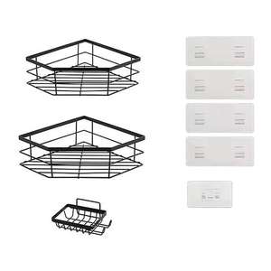 Matte <b>black</b> metal <b>shelf</b> for bathroom wall with strong mounting and dual storage tiers for neat organization - Product Image 1