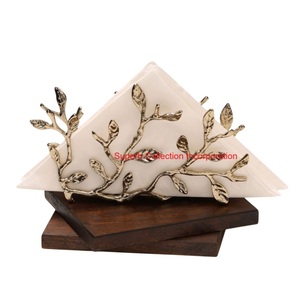 Porte-serviettes en anneau en métal doré de qualité supérieure avec base en bois élégante distributeur de mouchoirs moderne pour Table à manger cuisine Restaurant - Product Image 4
