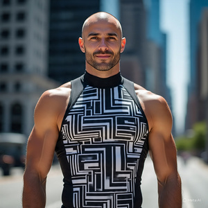 High neck man rash guard <b>black</b> printed tank <b>top</b> | swimming Beach Diving shirt <b>Long</b> <b>Sleeve</b> Rash Guards Swimwear Surfing - Product Image 2