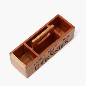 Porte-ustensile en bois à 3 compartiments en gros pour comptoir de cuisine Clip organisateur pour outils de cuisine Pots en forme de cuillère en métal - Product Image 4
