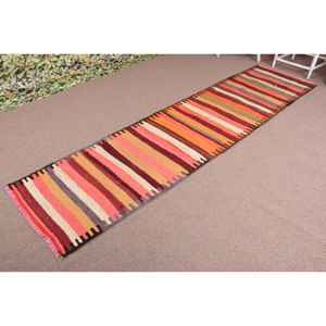 Turkish <b>Runner</b> Rug 2.6x10.3 ft, Vintage Kilim <b>Red</b> Persian Wool Rug - Product Image 2