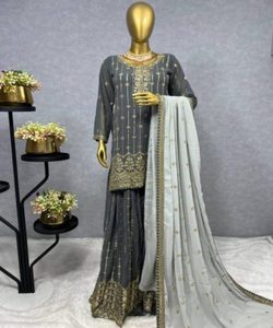 Ensembles Anarkali Kurta en coton vintage pour femmes, vêtements de fête indiens et pakistanais avec haut, bas et dupatta cousus - Product Image 3