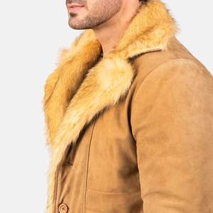 Veste d'hiver professionnelle personnalisée pour hommes en cuir suédé beige Style décontracté col montant fermeture à glissière Logo avant teint uni - Product Image 1