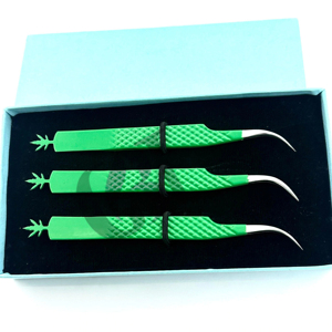 แหนบด้ามโค้งสีเขียวเคลือบผงแบบใหม่ ดีไซน์รูปต้นไม้ ทำจากสแตนเลส ป้องกันไฟฟ้าสถิต ปลายหยัก - Product Image 1