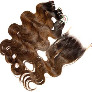 Paquetes de color de punta ondulada de cuerpo de cabello crudo de alta calidad con cierre para hacer pelucas de cabello vietnamita real - Product Image 3