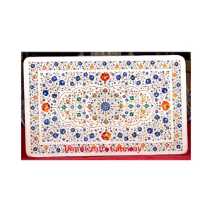 Hermoso diseño de incrustaciones de flores de mármol blanco puro hecho a mano, forma Rectangular, mesa de comedor para el hogar y el Hotel, producto decorativo - Product Image 1