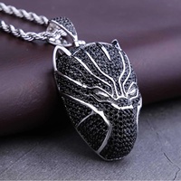 Pendentif visage de panthère noire en argent sterling 925 orné de pendentifs et breloques en pierre précieuse Moissanite noire