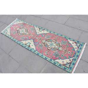 2x6.2 ft Rug, Vintage Turkish Rug, <b>Red</b> Blue Ombr <b>Wool</b> Rug - Product Image 2