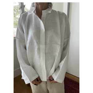 Camisa Blanca de Lino y Popelina de Algodón, Estilo Casual con Decoración de Botones, Talla Única para Primavera/Verano y Otoño - Product Image 1