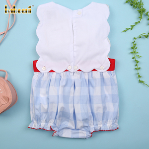 Romper de Bebé con Diseño de Cangrejo Tejido a Crochet, 100% Algodón, Cierre con Botones, Otoño-BB3051, Babeeni, Blanco y Azul a Cuadros, No Tóxico - Product Image 5