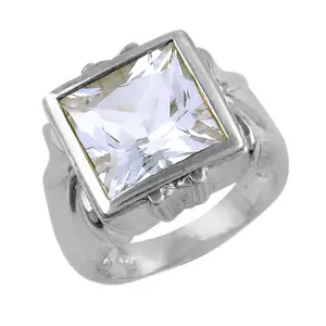 Bague pour homme en argent 925 avec pierre précieuse de coupe carrée, plaqué rhodium, sertie de zircon de coupe Princetown, bijoux - Product Image 1