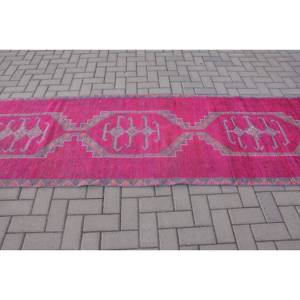Tapis turc vintage bohème rose gris 3.1x9.9 pieds Patchwork laine grande surface tapis pour salon classique tissage en Latex - Product Image 3