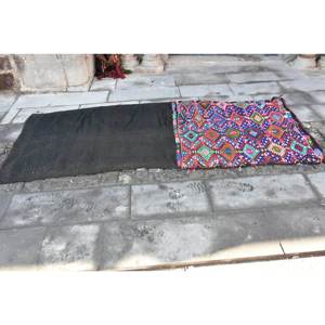 Alfombra de lana negra tradicional hecha a mano, 8,1 3,2 x pies, diseño rectangular de retazos turcos para sala de estar, respaldo de látex, Alfombra de noche - Product Image 4