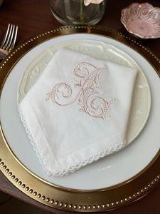 Serviette à thé à point creux blanc linge de Table à manger fin personnalisé serviettes à dîner en lin monogrammé pour mariage brodé à la main - Product Image 4