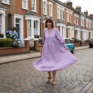 Robe en coton fleuri faite à la main par un fabricant indien, robe midi à imprimé à la main, robe d'été bohème en coton, cadeau pour les filles et les femmes - Product Image 6