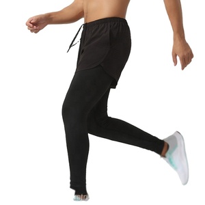 OEM Vente en gros 2-en-1 Pantalon de survêtement de compression pour entraînement sportif personnalisé taille haute en toile légère 100% coton Vêtements de sport pour hommes - Product Image 6