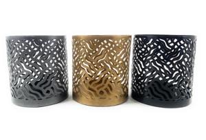 Supports votifs modernes en métal avec découpes abstraites ondulées, ensemble de 3 pièces de supports de lampes à thé assorties or noir chaleur de Noël - Product Image 2