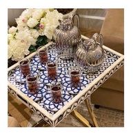 Juego de 3 bandejas de madera de acacia con incrustaciones de nácar, estilo árabe, regalo para Ramadán y Eid, para servir postres, decoración del hogar, personalizable, EPCH