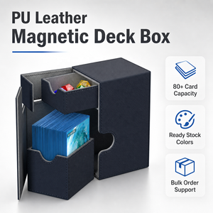 Boîte de rangement pour cartes en cuir PU avec tiroir à dés, boîte magnétique pour cartes, capacité de 80+ cartes pour MTG <span class=keywords><strong>Pokemon</strong></span> YuGiOh, 12 couleurs - Product Image 3