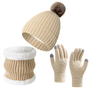 Ensemble trois pièces pour homme et femme, écharpe, gants et bonnet en laine tricotée, doublure en polaire thermique, épaissi pour l'hiver - Product Image 5