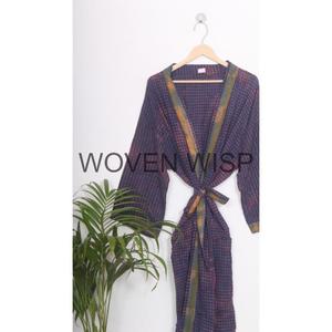 Kimono de plage unisexe tie-dye, robe de chambre indienne longue en coton imprimé de blocs, couverture de plage, taille XL, cadeau de demoiselle d'honneur, linge de bain à usage domestique - Product Image 5