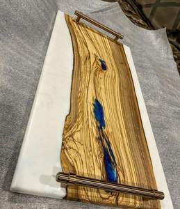 Bandeja de Servicio Rectangular de Madera de Teca de Lujo con Resina Epoxi Azul, Tabla Decorativa para Charcutería, Plato para Cocina, Hotel y Comedor - Product Image 4