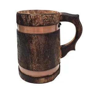 Caneca de cerveja colecionável estilo boêmio, caneca clássica de madeira e cobre feita com alça, feita na Índia