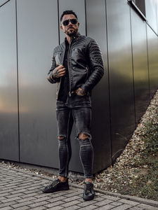 Chaqueta de Cuero PU para Hombre al por Mayor, con Cierre, Cuello Alto, Estilo Moderno, Talla Personalizada, Tinte Liso, para Primavera y Otoño - Product Image 3