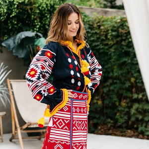 Vestido informal elegante de lino OEM 100% para mujer, conjunto de 2 piezas, blusa de manga larga con cuello en V, falda Maxi con abertura, ropa de mujer sostenible - Product Image 5