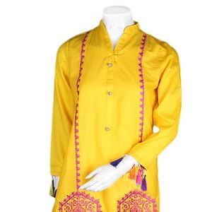 Traje de Algodón de 2 Piezas Bordado para Mujer - Amarillo - Product Image 1