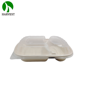 Boîte <span class=keywords><strong>repas</strong></span> jetable écologique en pulpe <span class=keywords><strong>de</strong></span> bagasse biodégradable, compatible micro-ondes, 3 compartiments, avec couvercle - Product Image 4