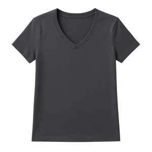Camiseta de Manga Corta con Cuello en V para Mujer, Color Gris Oscuro, 100% Algodón Orgánico de Lujo, Preencogido, Certificado GOTS, Suave, Transpirable y Ajustado - Product Image 1