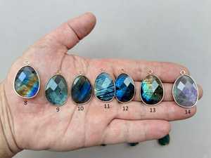 Collier pendentif labradorite à facettes plaqué or Vintagelike pierre précieuse grise naturelle avec de longs bijoux pour fiançailles - Product Image 4