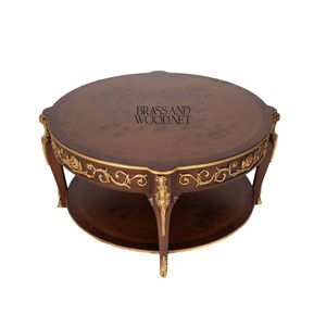 Table basse ronde de luxe avec détails en laiton faits à la main et élégantes incrustations en bois pour une décoration classique de salon - Product Image 5